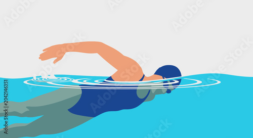 Foto Woman swimming freestyle stroke in blue water, active lifestyle, healthy sport