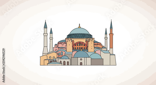 Schilderij op canvas Hagia Sophia Istanbul Mosque Cathedral Landmark Flat Illustration