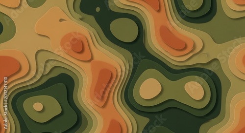 Abstract Topographic Contour Map Pattern with Earth Tones.