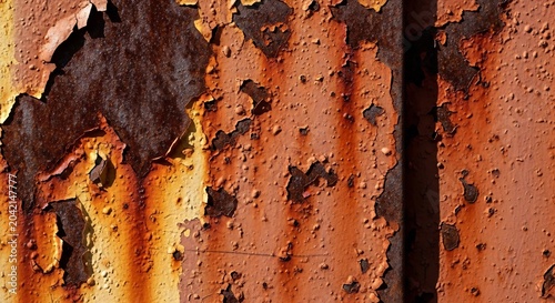 Close-up of Corroded Metal Surface with Peeling Paint Texture.
