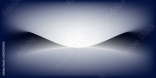 Blue and white studio gradient background. Abstract empty room backdrop. 3d vector cool light texture. Luxury neon lights limbo bg. Dark festive color bg. Modern photo studio spotlight glow podium