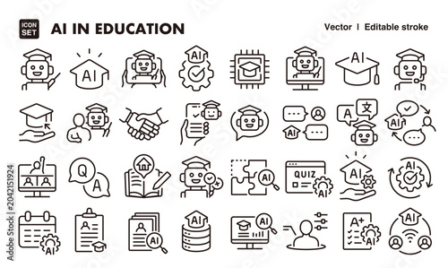 AI in Education Icon Set – Editable Line Style