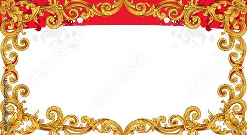 Elegant Golden Ornate Frame with Red Border - Luxury Decorative Element