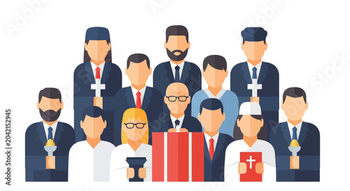 Bild auf Leinwand Diverse Religious Group Gathering, Clergy and Laypeople, Faith Community Unity
