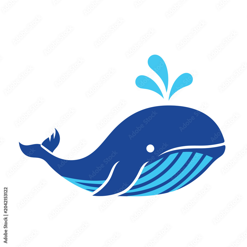 Naklejka premium Stylized blue whale vector illustration with water spout.