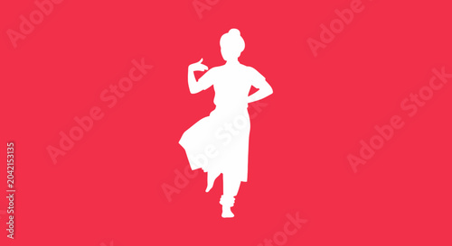 Fotografía Silhouette of Indian Classical Dancer in Traditional Costume, Red Background