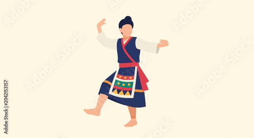 Cuadro en lienzo Traditional Dancer in Ethnic Costume Performing Cultural Dance