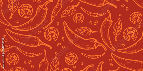 Slika na platnu Chili pepper seamless pattern