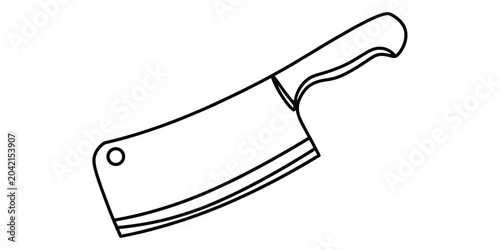 Fotografie Black outline icon of a sharp meat cleaver kitchen knife for cooking and food pr