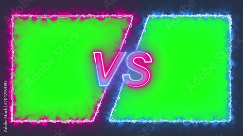 Animated Neon Energy Versus Split Screen Frame. Looping VS Fight Overlay on Alpha Channel.