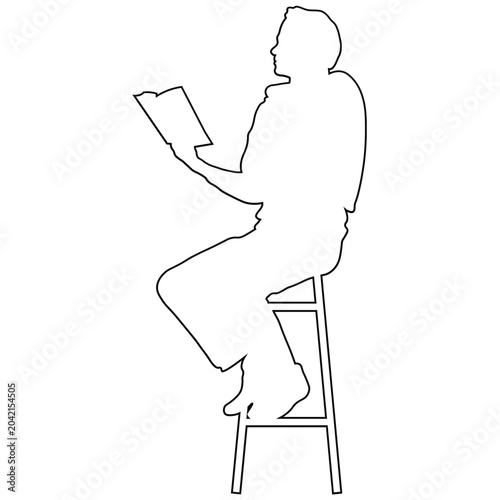 Line Art of a Male Reading a Book