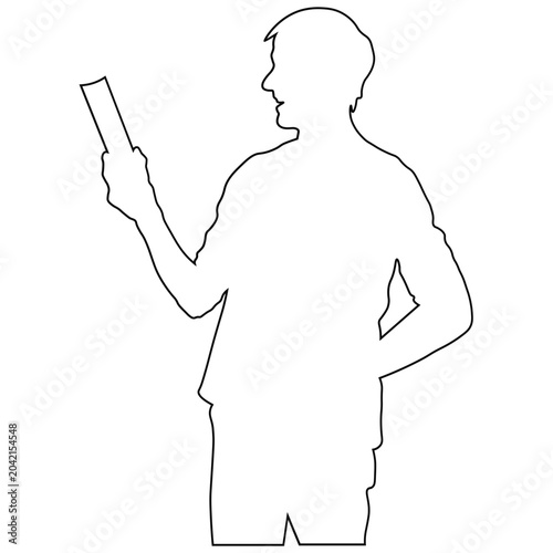 Line Art of a Male Reading a Book