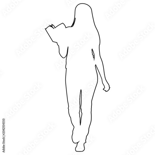 Line Art of a Female Reading a Book