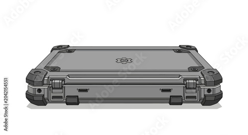 Foto Closed silver metal travel case.