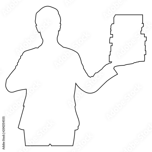 Line Art of a Male Reading a Book