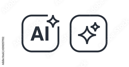 AI Generation and Sparkle Icon Set. Artificial Intelligence Symbols for Magic and Automated Content Creation.