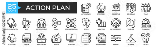Action Plan icon collection set. Containing design Action Plan, Strategy, Objective, Schedule, Team