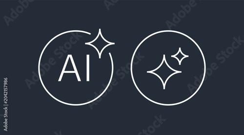 AI Generation and Sparkle Icon Set. Artificial Intelligence Symbols for Magic and Automated Content Creation.