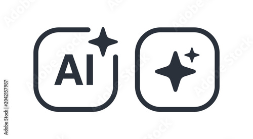 AI Generation and Sparkle Icon Set. Artificial Intelligence Symbols for Magic and Automated Content Creation.