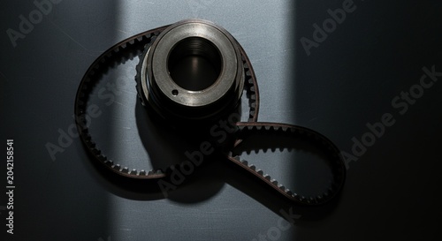 Flat lay directly overhead view cleanly snapped black industrial rubber.