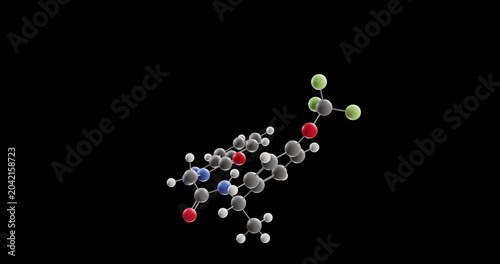 Zelatriazin molecule, rotating 3D model of antidepressant, looped video on a black background

