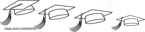 Graduation Cap Collection, Academic Mortarboard Set, Education Hat Outline Vector, Graduation Hat Icons, Academic Cap Bundle, School Achievement Line Art Vector