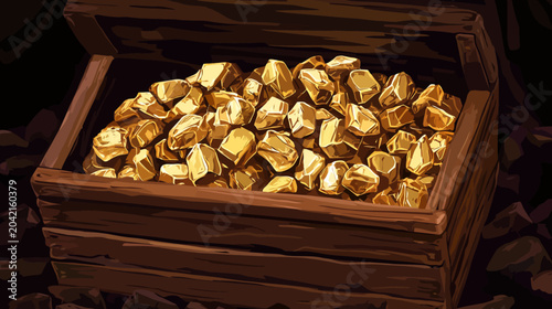 An open fortified treasure chest with gold nuggets spills over its edges