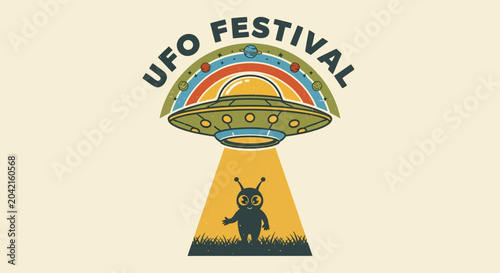 Obraz na plátně UFO Festival Alien Flying Saucer Retro Rainbow