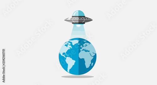 Bild auf Leinwand UFO hovering over Earth, alien invasion concept