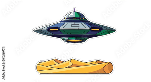 Cuadro en lienzo Alien UFO hovering over desert dunes