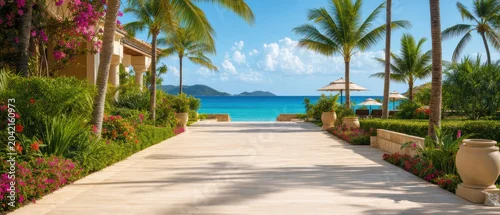 Panel kuchenny z motywem Tropical paradise retreat beachfront resort landscape photography warm climate serene view relaxation concept