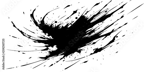 Quadro su tela A dynamic black ink splash exploding outwards, creating a sense of chaotic energy and abstract motion with fine droplets and streaks against a clean backdrop