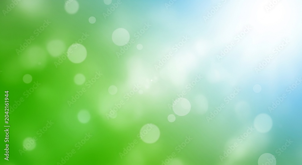 Fototapeta premium Abstract nature background with green and blue soft light bokeh circles