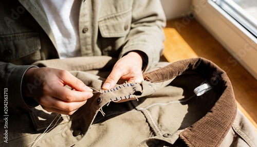 Hands repairing shoes at home in cozy workshop moment