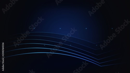 Blue glowing wave lines on dark abstract tech with dots, modern data network motion design for digital technology and corporate use