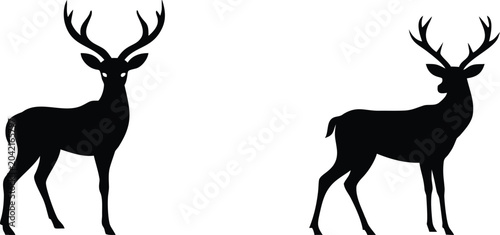 Foto Majestic deer silhouette set featuring adult male stags with large antlers in standing poses for wildlife design motifs