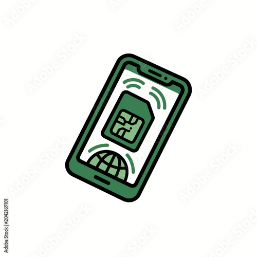 Foto Green smartphone with sim card.