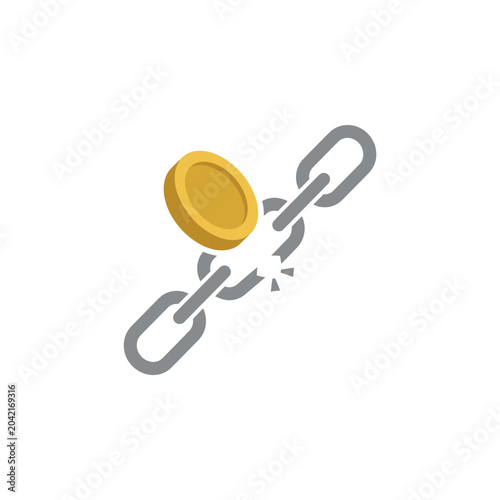 Bild auf Leinwand Golden coin breaking free chain.