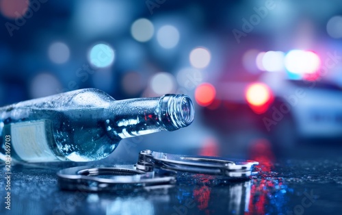 Police Roadside Alcohol Breathalyzer Test Bottle and Glasses