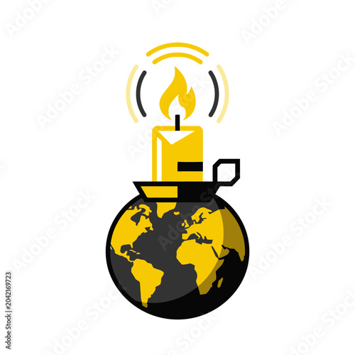 Globe with candle on top burning.