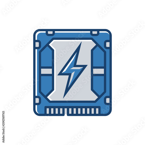 Blue Lightning Bolt Electronic Circuit Icon.