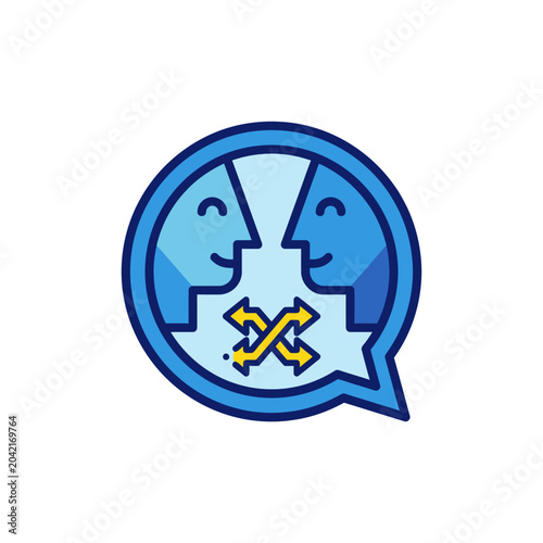 Two Smiling Faces in Speech Bubble.