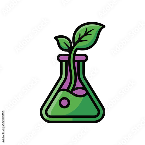 Green Plant Growing in Beaker.