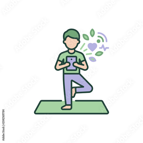Man in yoga pose with tablet.