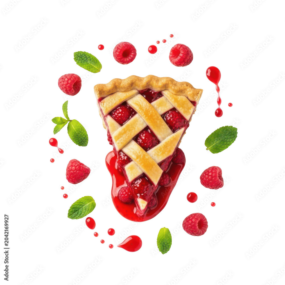 Fototapeta premium Delicious sliced apple pie with fresh berries around