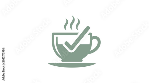 Tableau sur toile Green Tea Cup With Checkmark Icon.