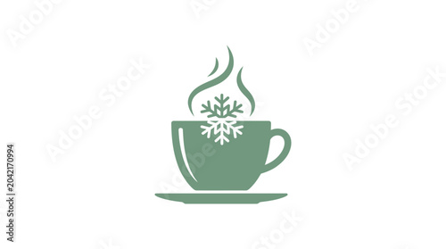 Hot Green Tea Cup with Snowflake.