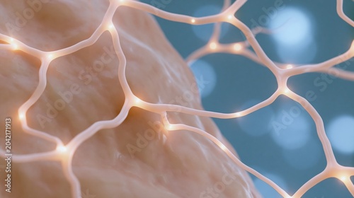 Neural Network Close-up: A detailed 3D render of a biological neural network, showing intricate connections and glowing nodes.