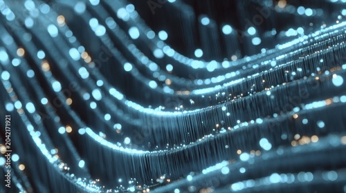 Illuminated strands of light flow across a dark, abstract digital landscape.