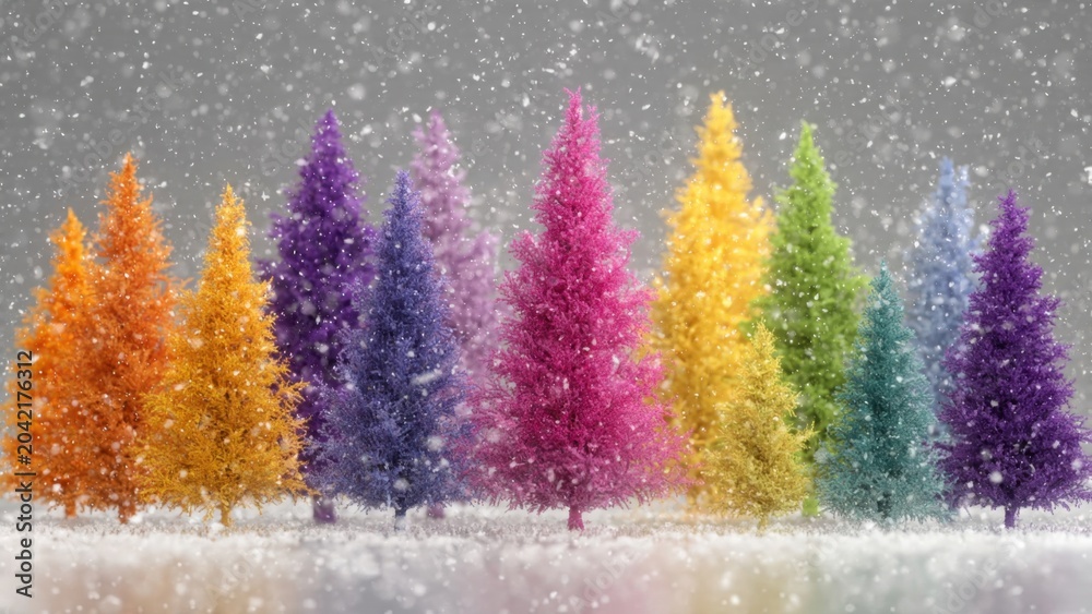 Fototapeta premium Rainbow Christmas Trees in Snow